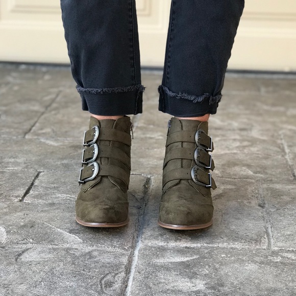 NIB Military Olive Multiple Buckle Ankle Bootie - Picture 5 of 7